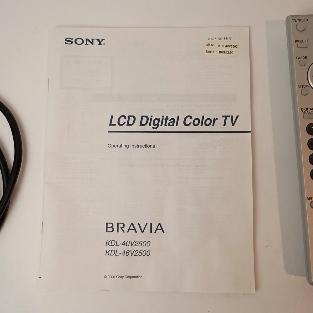 Original Sony RM-YD012 Remote Control Sony Bravia Manual, Sony Bravia Power Cord